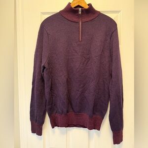 Bonobos Merino Wool Quarter-Zip Sweater | Slim L | Purple Herringbone